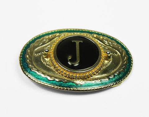 Green & Gold Letter J Belt Buckle